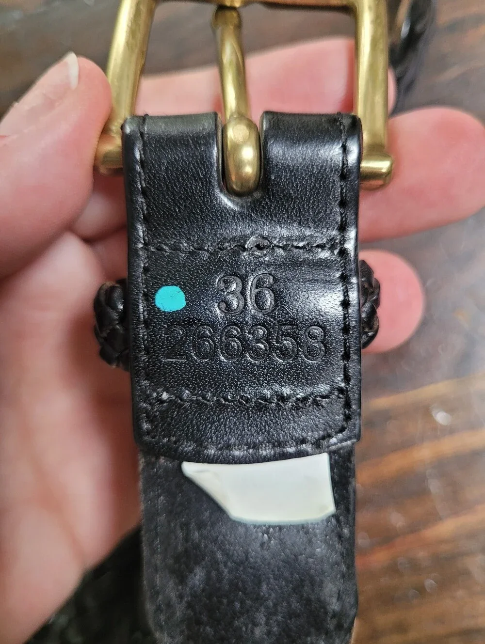 LL Bean Belt Braided Leather Black Brass Buckle 36